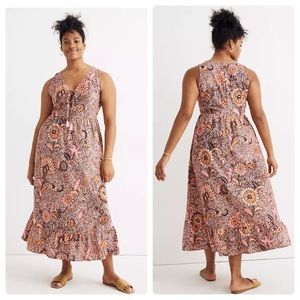 Madewell Lace-Up Ruffle-Hem Midi Dress Bali Blooms
